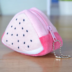 Children Plush Solid Triangle Fruit Zero Wallet Coin Bag Key Bag Strap