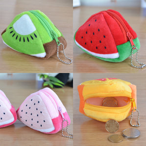 Children Plush Solid Triangle Fruit Zero Wallet Coin Bag Key Bag Strap