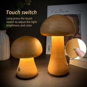 INS Wooden Cute Mushroom LED Night Light With Touch Switch  Bedside Table Lamp For Bedroom Childrens Room Sleeping Night Lamps Home Decor - Elite Hub Essentials