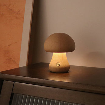 INS Wooden Cute Mushroom LED Night Light With Touch Switch  Bedside Table Lamp For Bedroom Childrens Room Sleeping Night Lamps Home Decor - Elite Hub Essentials