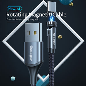 Essager Rotate Magnetic Cable 360 Degree USB Type C Charging Cable Fast Charging Magnet Charger 540 Rotate Micro Magnetic Cable - Elite Hub Essentials