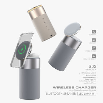 3 In 1 Multi-Function IPhone And AirPods Wireless Charger Portable Bluetooth Speaker With Touch Lamp For Home And Office - Elite Hub Essentials