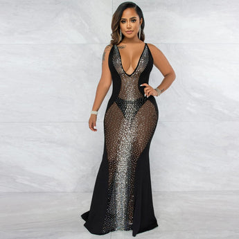 Hot Rhinestone Mesh Jumpsuit Nightclub Skirt Girl - Elite Hub Essentials