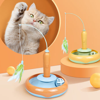 2 In 1 Pet Cat Toy With Feather For Self-play Cat Turntable Pets Supplies Cat Toy Toys Cats Items Products - Elite Hub Essentials